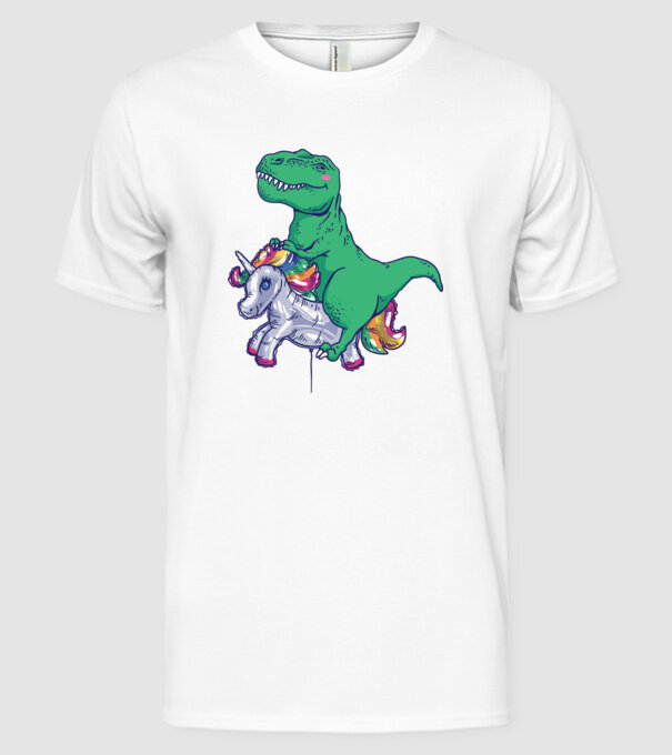 T-rex pe Unicorn balon model alb pe tricou
