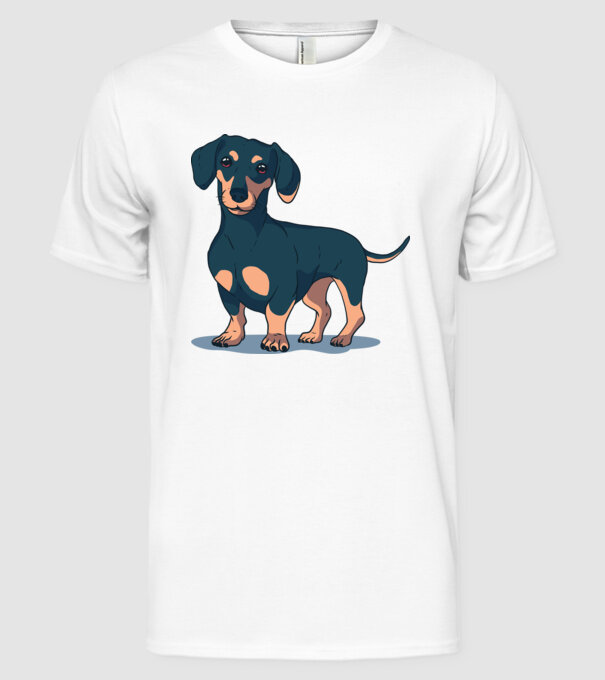 Tricou cu Câine teckel drăguț model alb pe tricou
