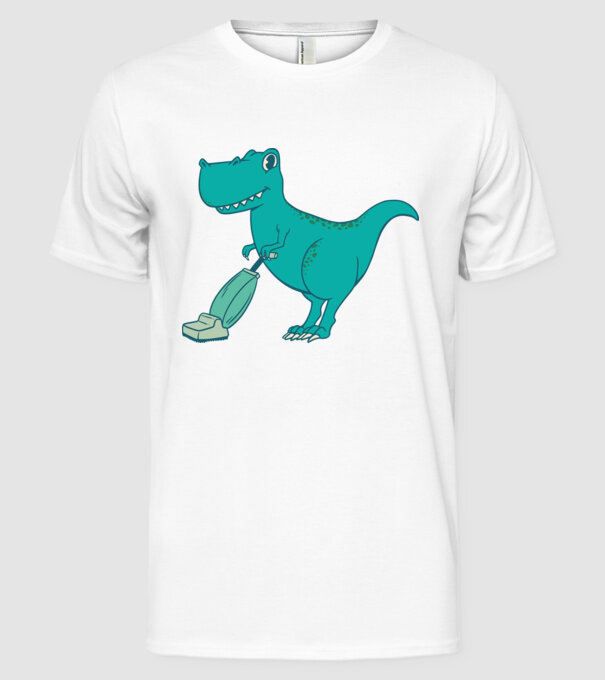 T-rex făcând curățenie model alb pe tricou