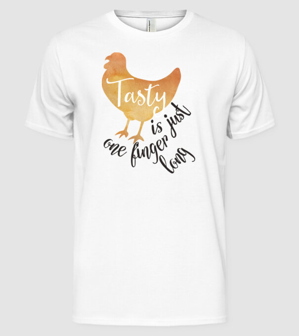 Tasty is just one finger long model alb pe tricou