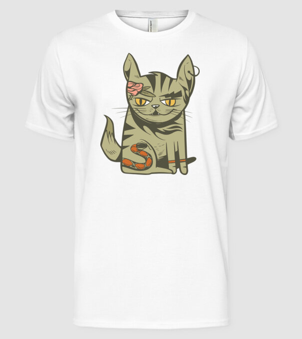 Pisoi tatuat model alb pe tricou