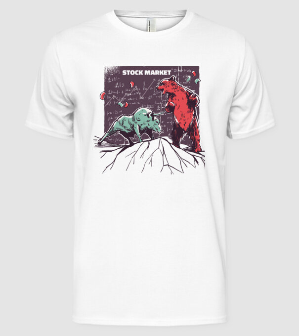 Bursa de Valori Taur vs Urs model alb pe tricou