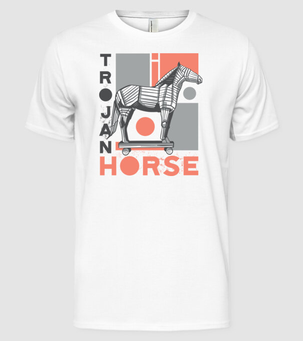 Cal troian model alb pe tricou