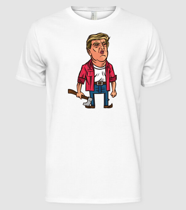Trump tăietor de lemne model alb pe tricou