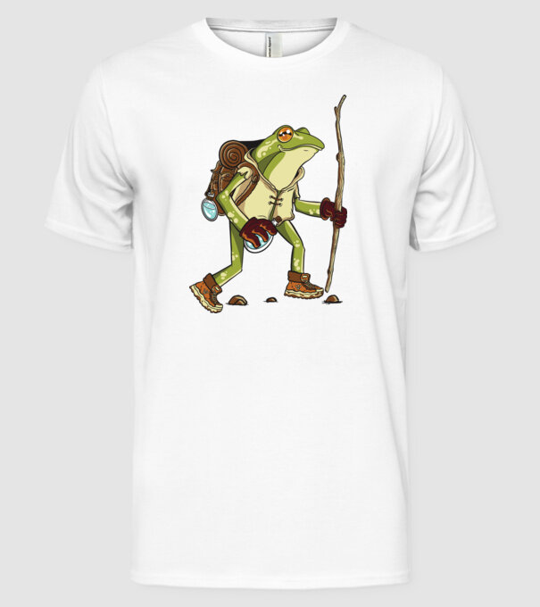 Broască în drumeție model alb pe tricou