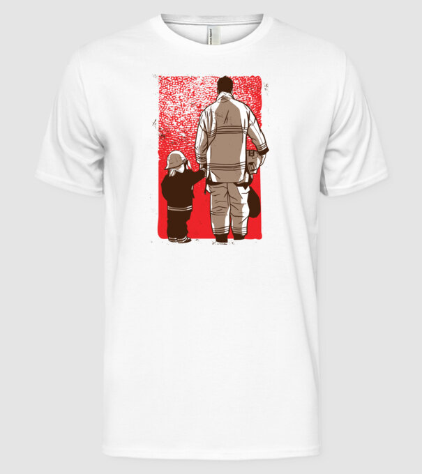 Tricou Pompier tată și fiu model alb pe tricou