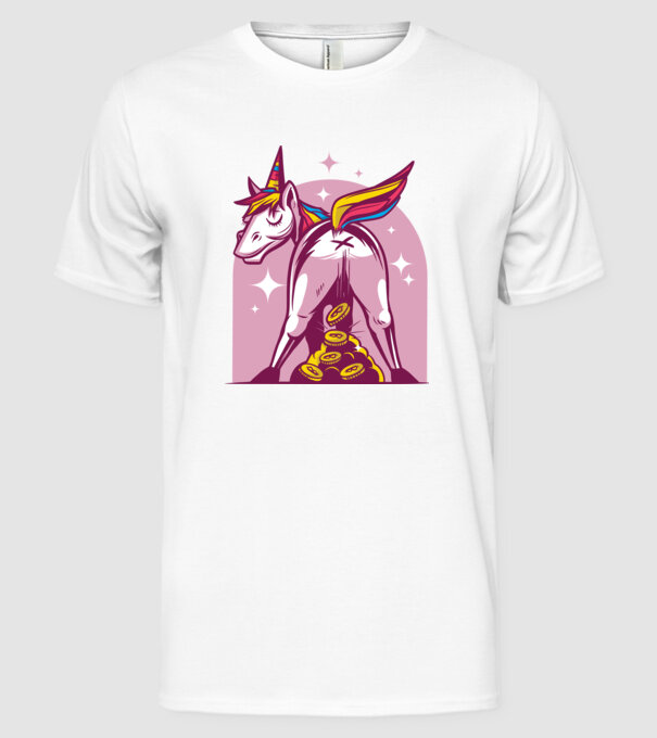 Unicorn Bitcoin model alb pe tricou