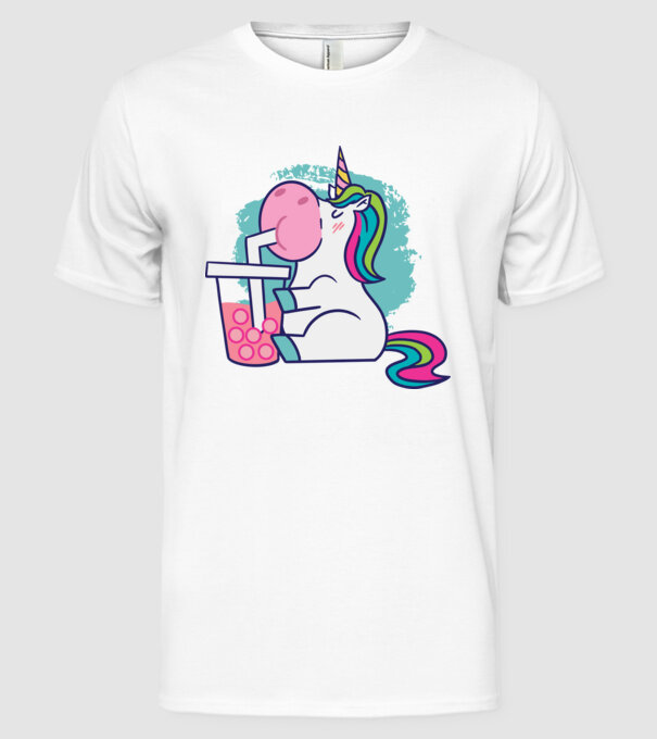 Unicorn Bubble Tea model alb pe tricou