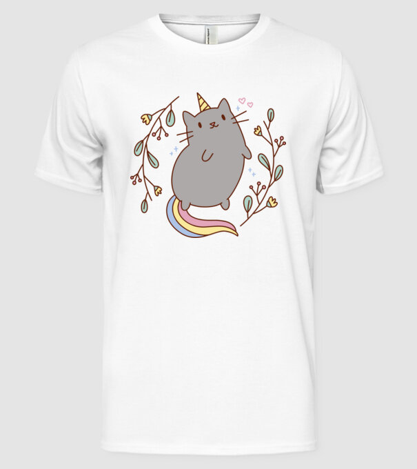 Pisică Unicorn model alb pe tricou