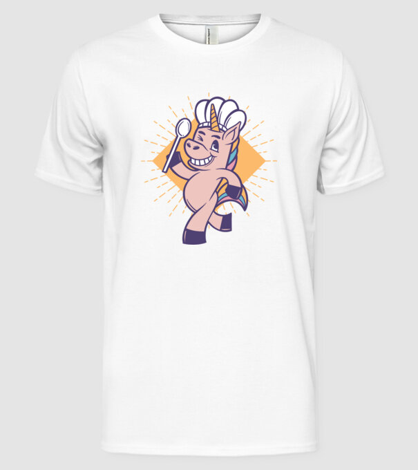 Unicorn Bucătar model alb pe tricou