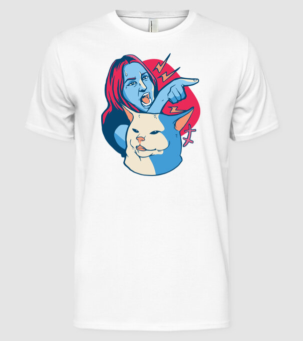 Meme pisică urlătoare model alb pe tricou