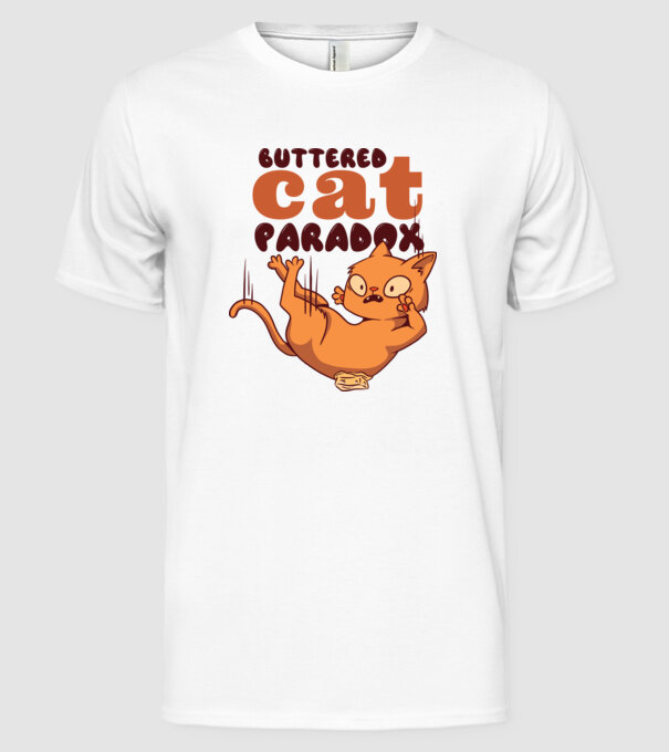 Paradox pisică cu unt model alb pe tricou