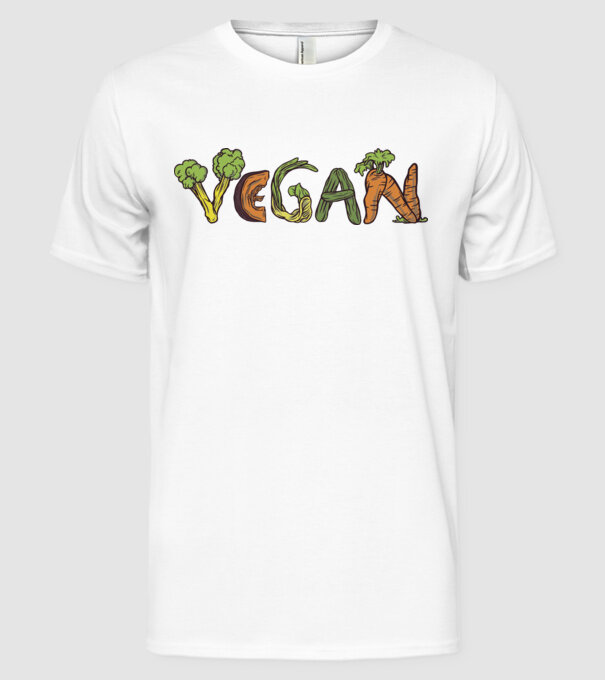 Inscripție legume vegan model alb pe tricou