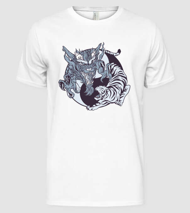 Yin Yang cu animale model alb pe tricou