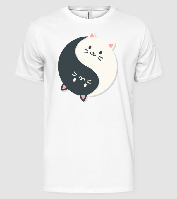 Pisicuțe Yin Yang model alb pe tricou