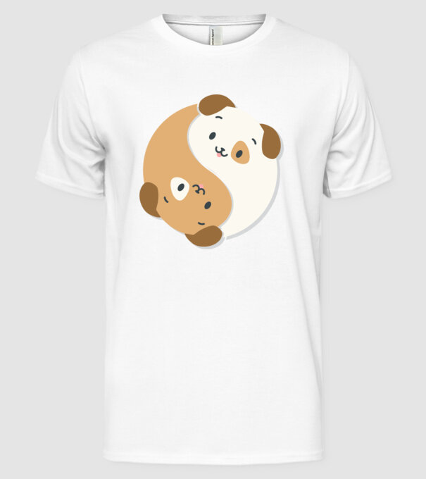 Câini Yin Yang model alb pe tricou