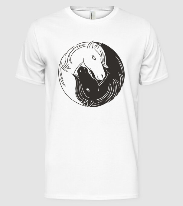 Călăreț Yin Yang model alb pe tricou