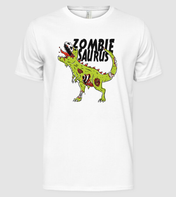 Zombiesaurus - Dinozaur Zombie model alb pe tricou