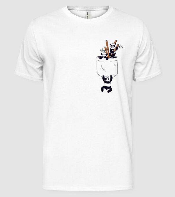 Panda de buzunar model alb pe tricou