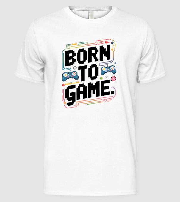 Born to Game Pixel Alb model alb pe tricou