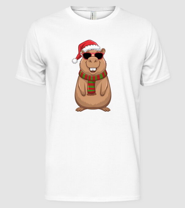 Crăciunul capybara model alb pe tricou