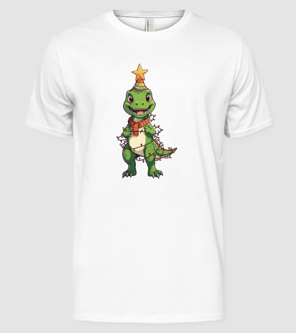 dinozaur pom de Crăciun model alb pe tricou
