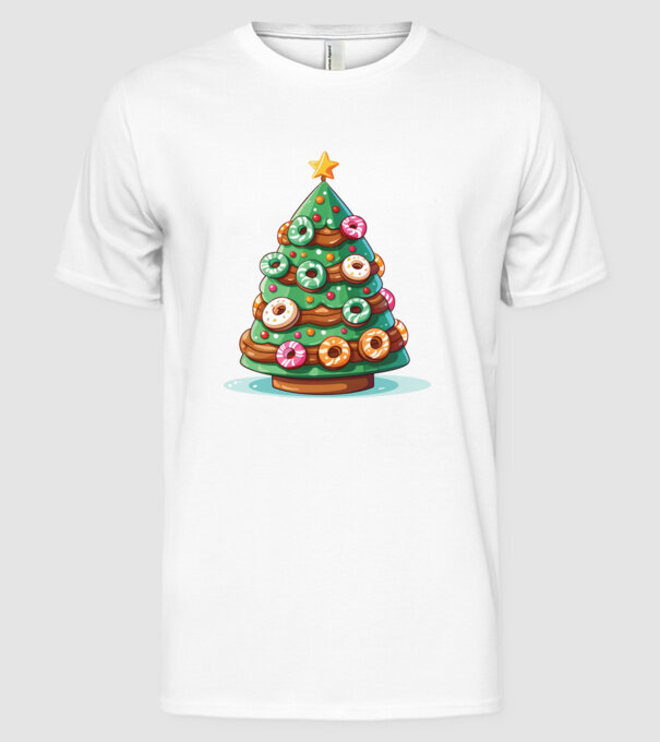 Doughnut pom de Crăciun model alb pe tricou