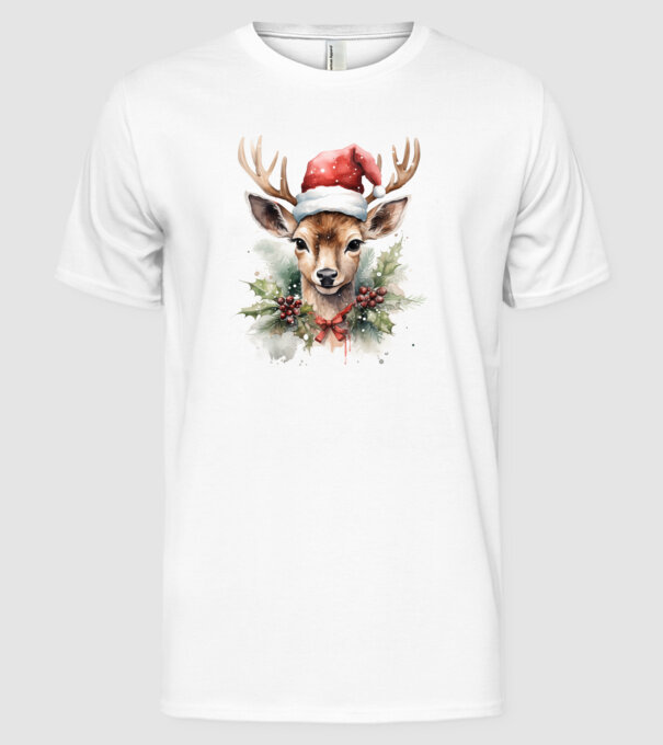 Festive Reindeer model alb pe tricou