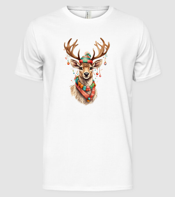 Festive Reindeer model alb pe tricou