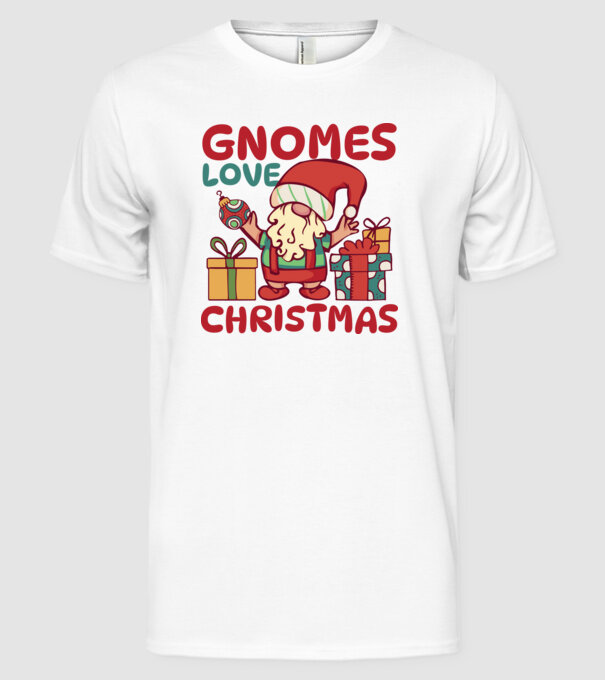Gnomes LOVE Christmas model alb pe tricou