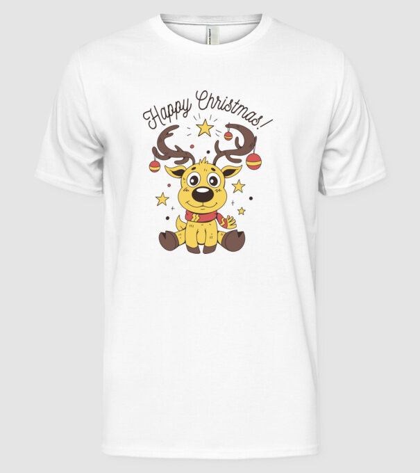 Happy Christmas Reindeer Alb model alb pe tricou