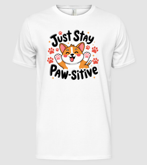 Just Stay Paw-sitive Alb model alb pe tricou