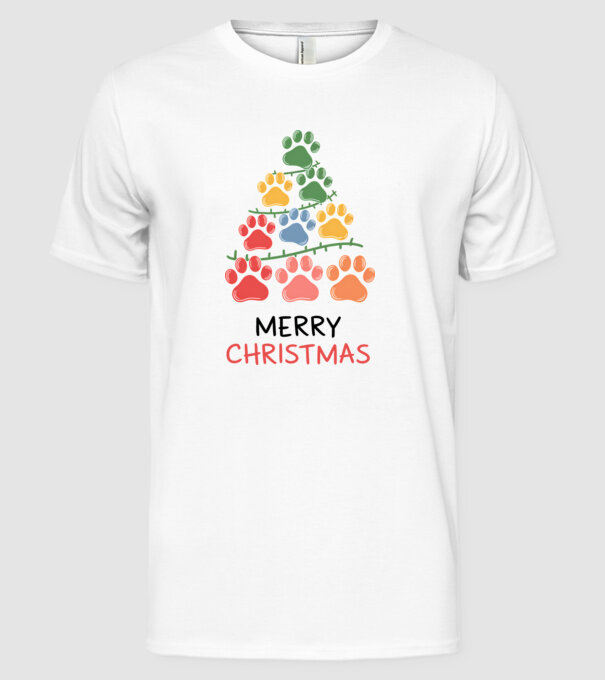 Merry Christmas Paws Alb model alb pe tricou
