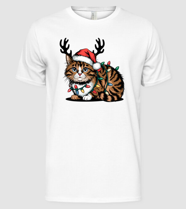 Pisica de craciun model alb pe tricou