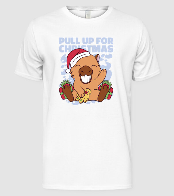 Pull up for christmas Capybara model alb pe tricou