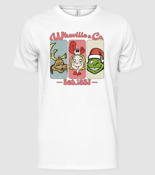Whoville & Co - Grinch model alb pe tricou