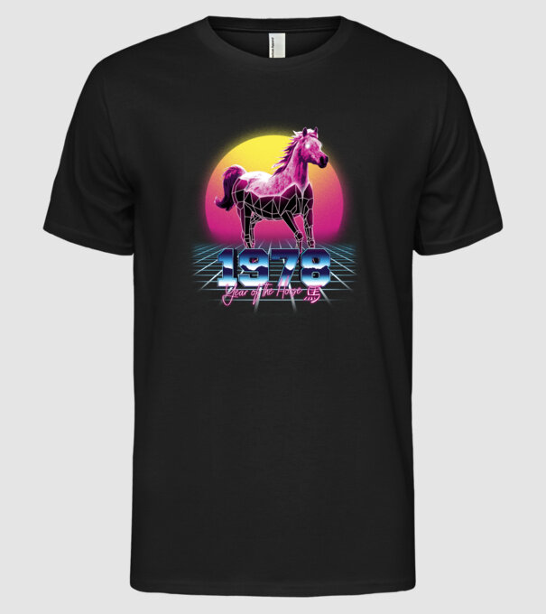 1978 Year of the Horse model negru pe tricou