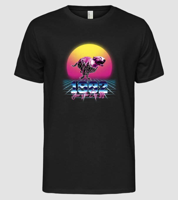 1982 Year of the Dog model negru pe tricou
