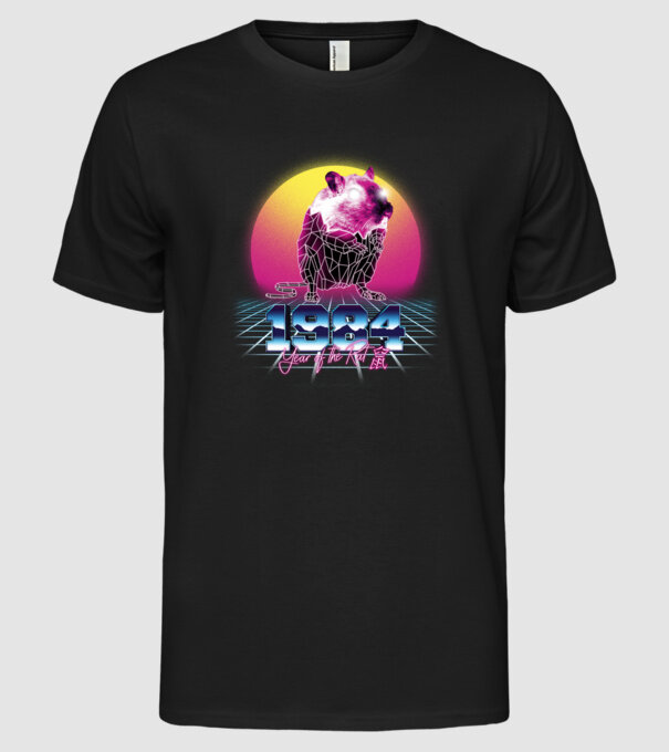 1984 Year of the Rat model negru pe tricou