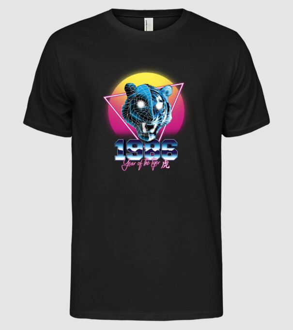 1986 Year of the Tiger model negru pe tricou