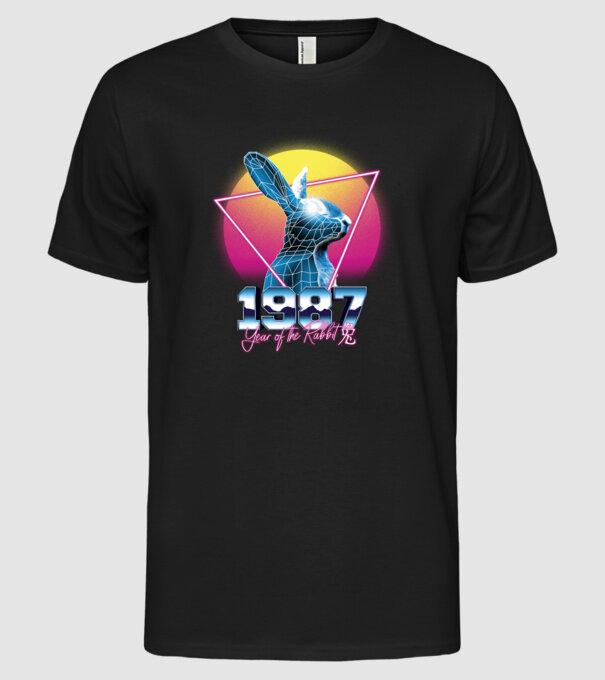 1987 Year of the Rabbit model negru pe tricou