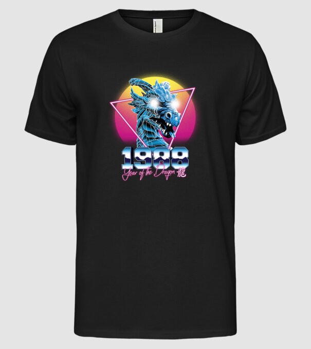 1988 Year of the Dragon model negru pe tricou