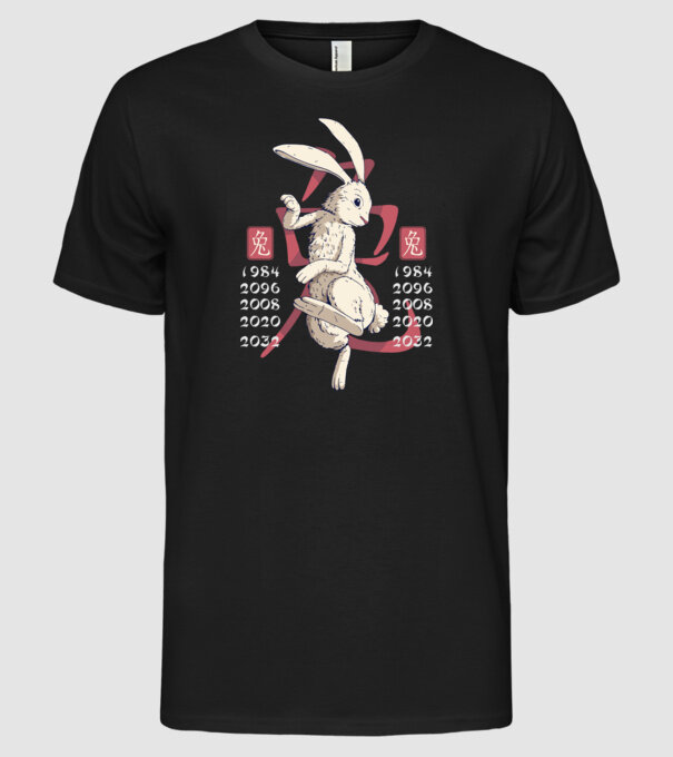 Year of the Rabbit model negru pe tricou