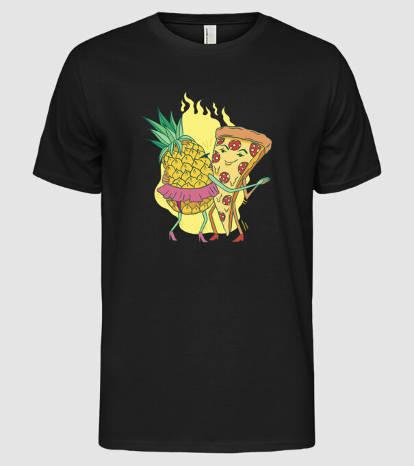 Pizza cu ananas Dragoste model negru pe tricou