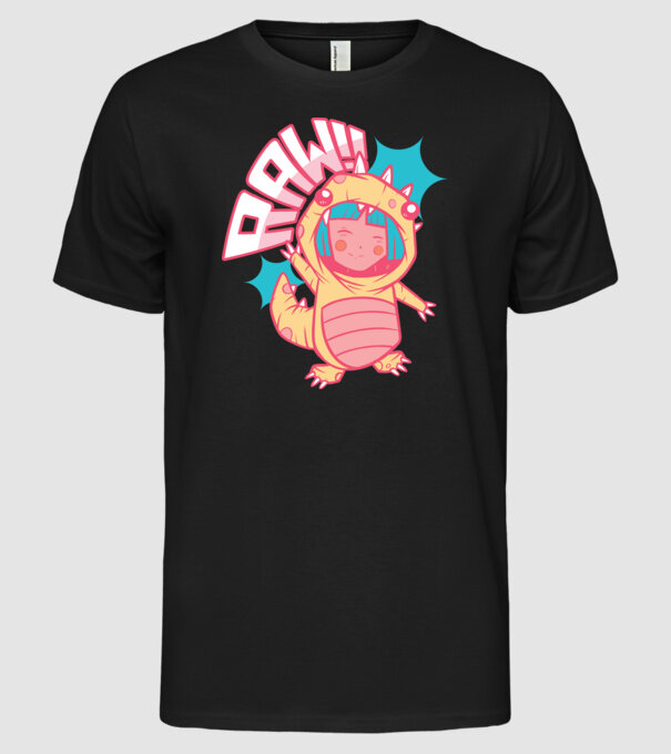 Anime dinozaur model negru pe tricou