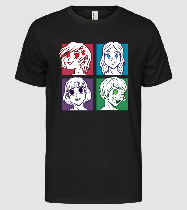 Fețe Anime fată Pop Art model negru pe tricou