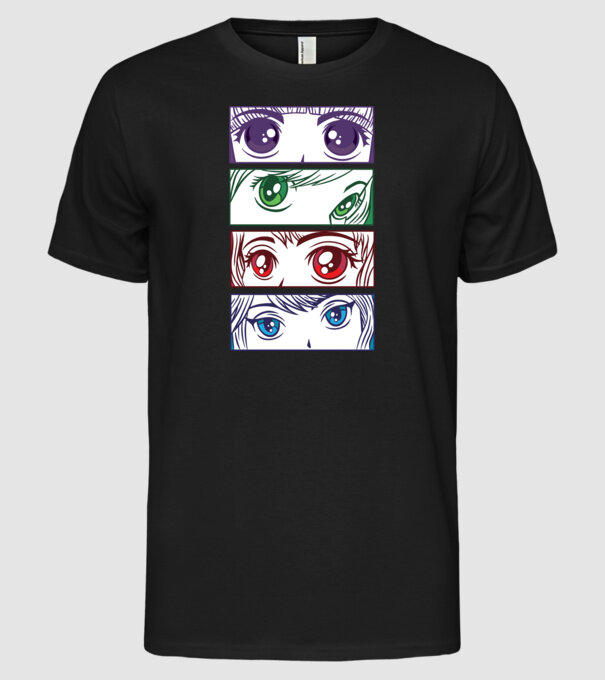 Anime ochi de fată Pop Art model negru pe tricou