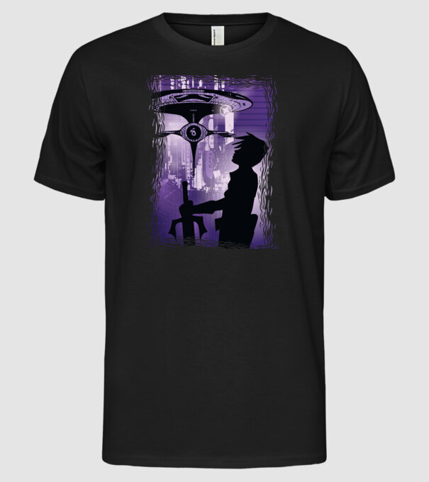 Navă spațială Anime model negru pe tricou