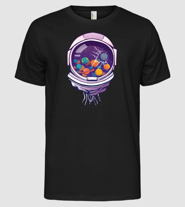 Cască de astronaut model negru pe tricou