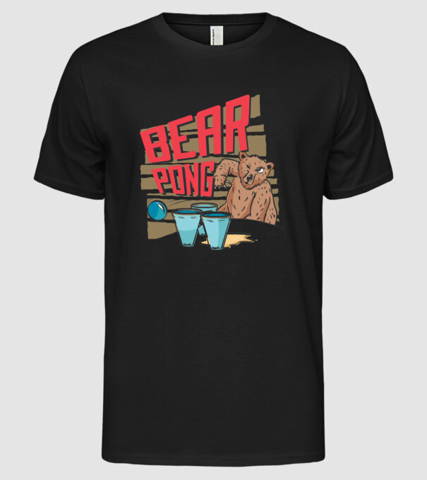 Bear Pong model negru pe tricou